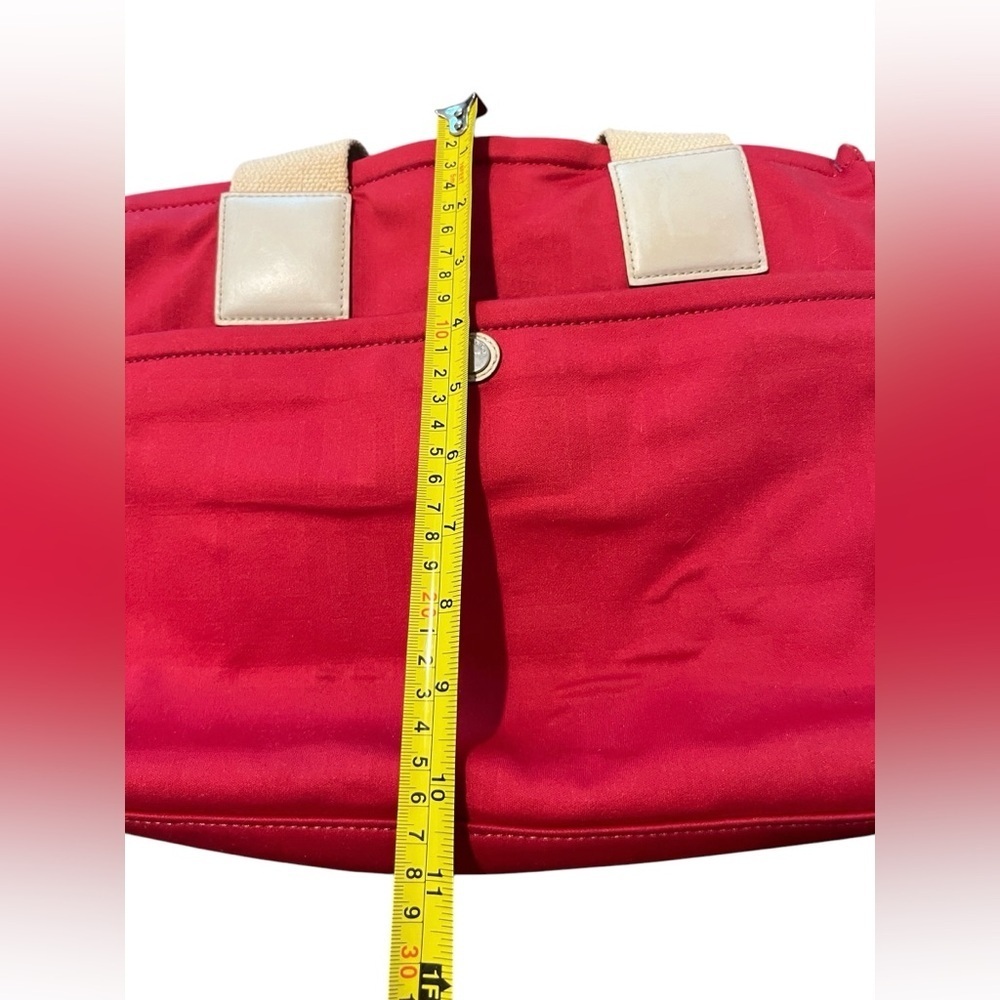 BURBERRY Red Canvas Ivory Fabric Leather Handles Satchel Tote Bag Made in Italy - Picture 13 of 16